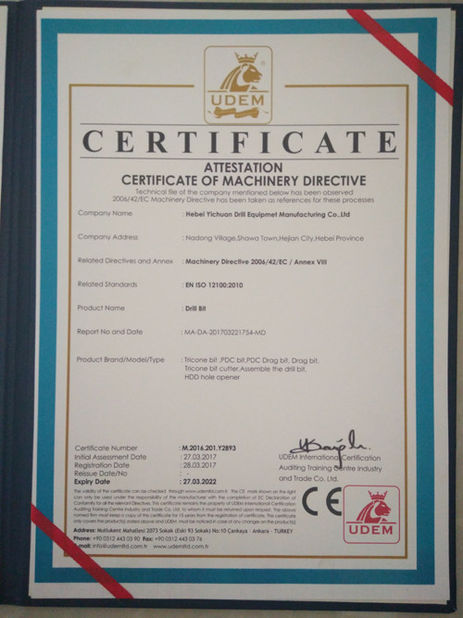 Κίνα Hebei Yichuan Drilling Equipment Manufacturing Co., Ltd Πιστοποιήσεις